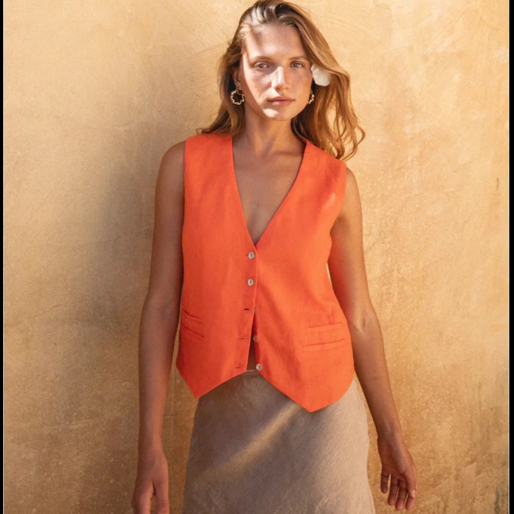 VRG GIRL Italian Streets Linen Vest in Orange | NWT